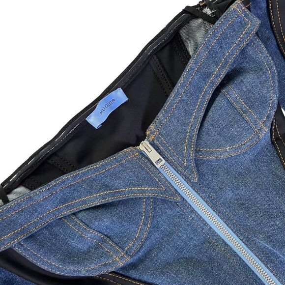 Mugler Corset Bodysuit in Medium Blue & Black - Picture 3 of 11